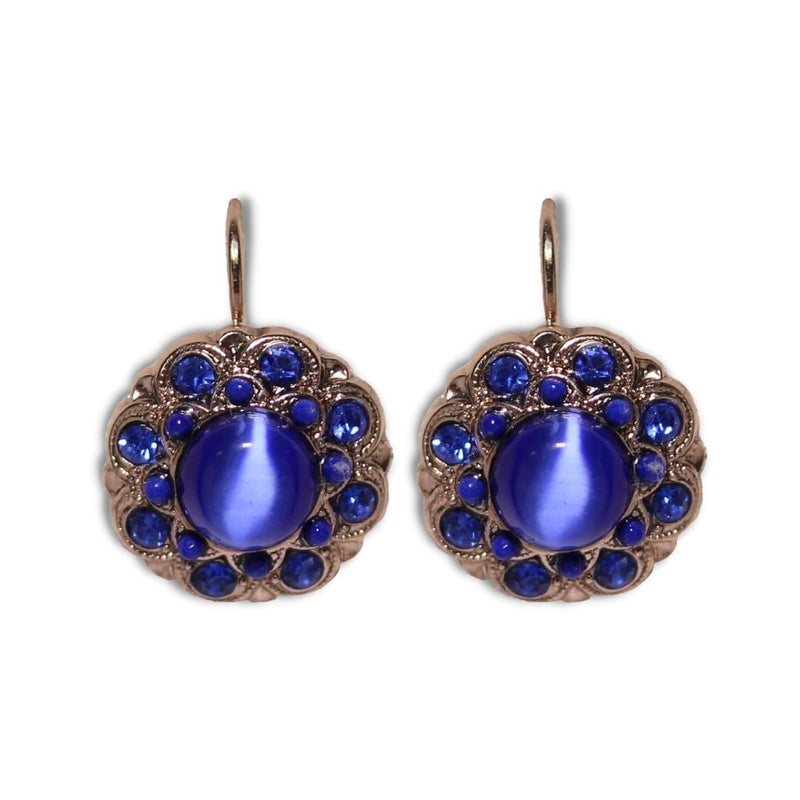 Rose gold blue floral earrings