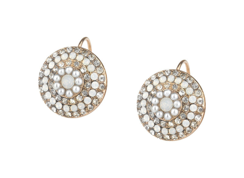 Classic round perals and crystals clip earrings