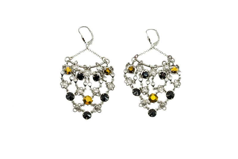 Antique silver dangling flower-lace earrings