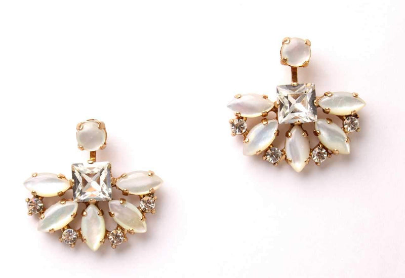 Elegant and impressive mother of pearl and crystals clip-on earrings