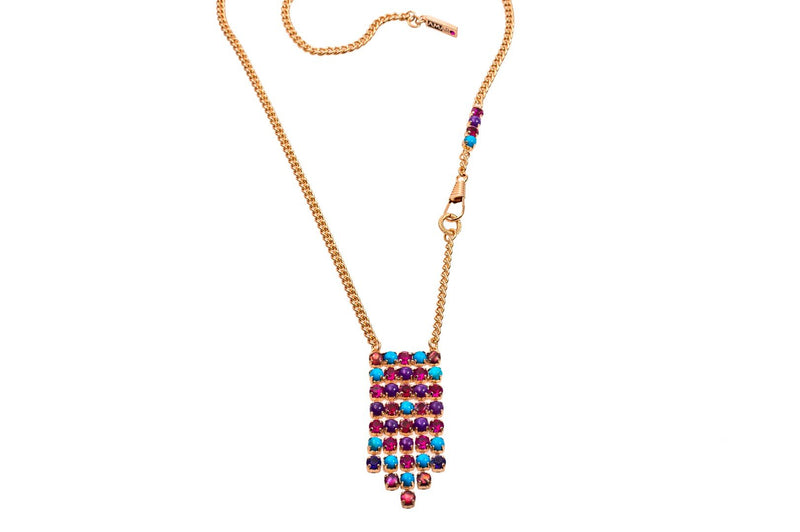 Impressive long chain set with Swarovski crystals and Semi-Precious stones
24k Rose gold plated