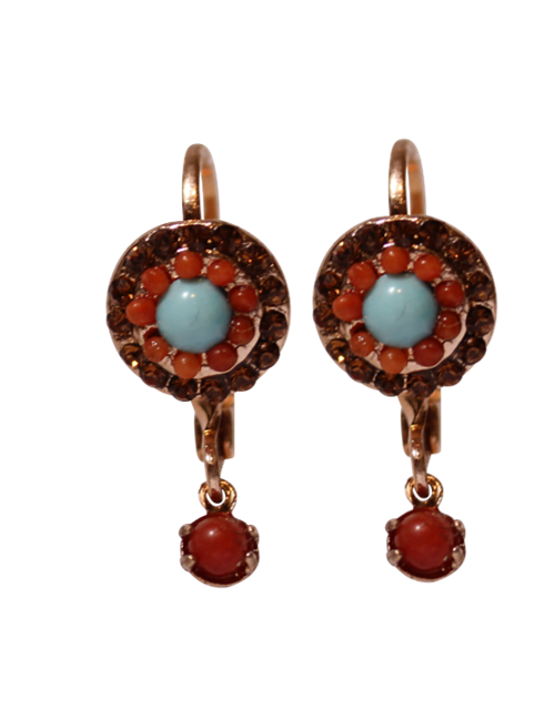 A pair of delicate dangling round earrings with a small drop