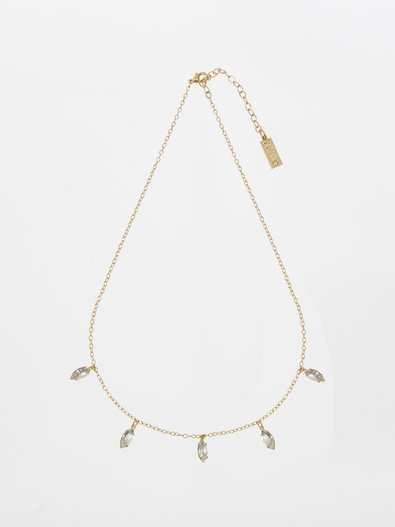 Liri necklace - a classic and delicate necklace with five hanging marquise crystals. The necklace is plated with high quality 24K yellow gold plating.