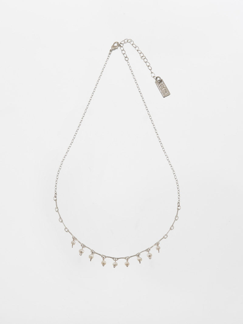 Lily necklace - a thin and delicate necklace with 10 tiny pearl beads hanging in the center.