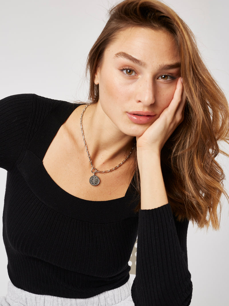 Coin necklace - a gourmet rough necklace with a  double-side antique coin pendant. The necklace is plated with high quality silver plating. T