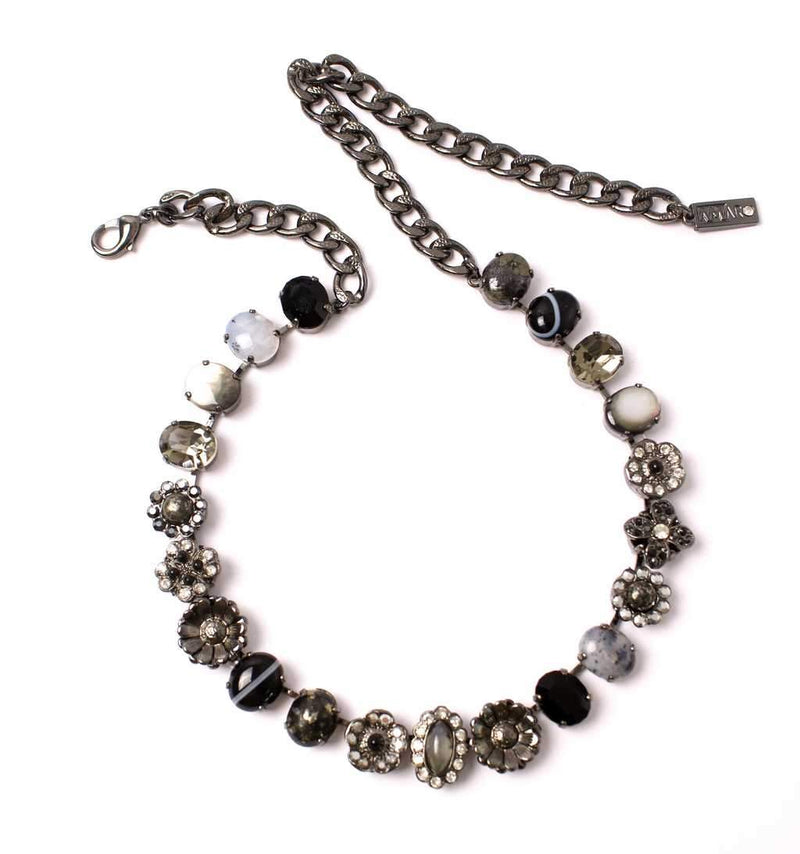 Classic oval necklace set with semi precious stones and swarovsky crystals
