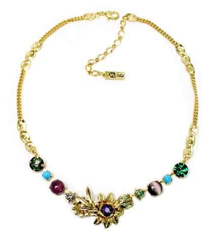 Delicate colorful necklace with a center flower element  From 'Goddess Kali' Collection, 24k Yellow gold plated.