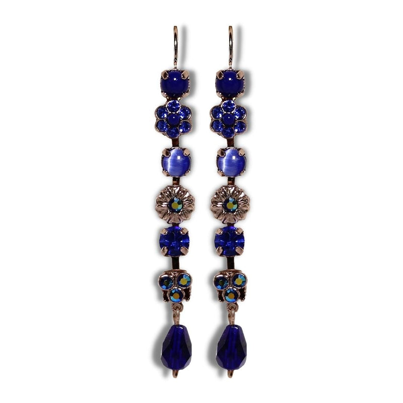 Lapis and crystals floral drop earrings