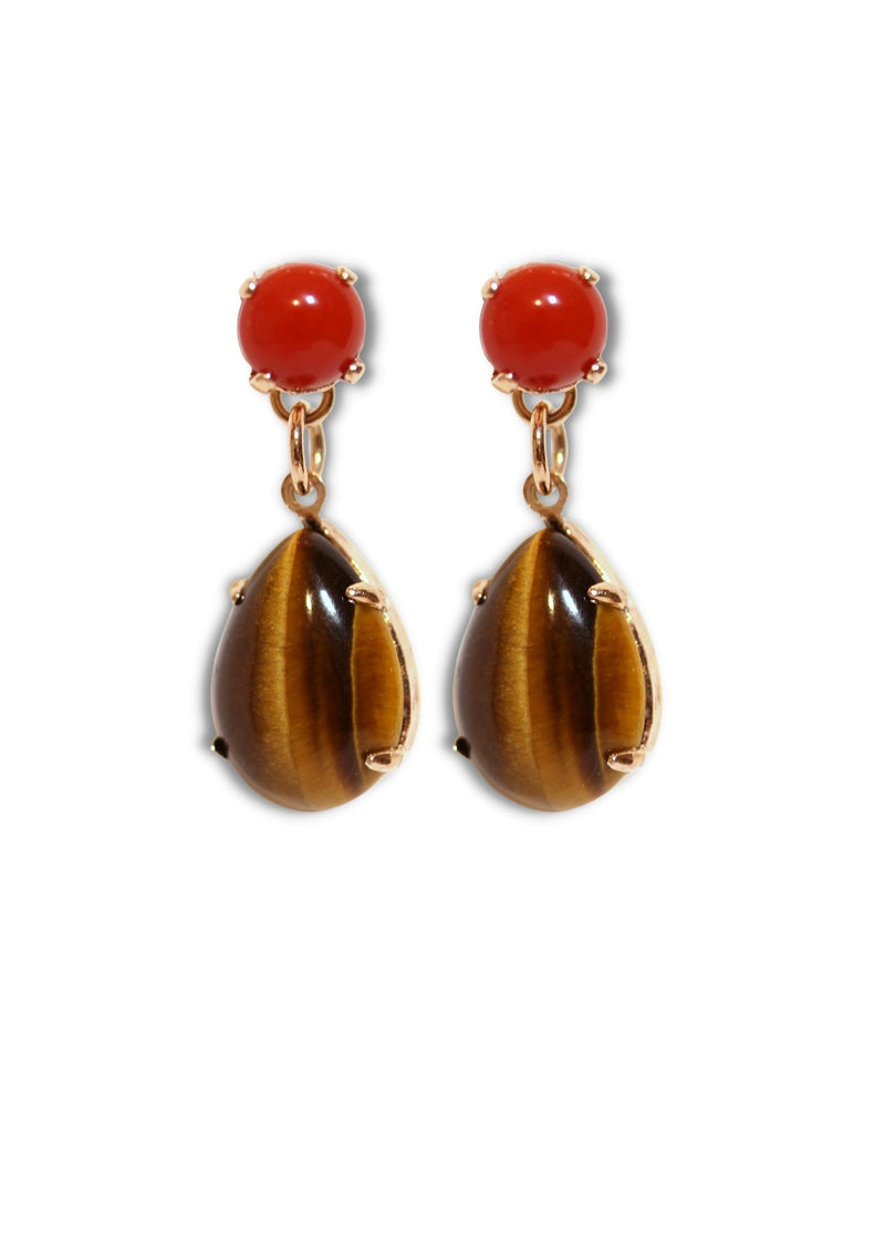 Autumn Tiger eye and coral earrings