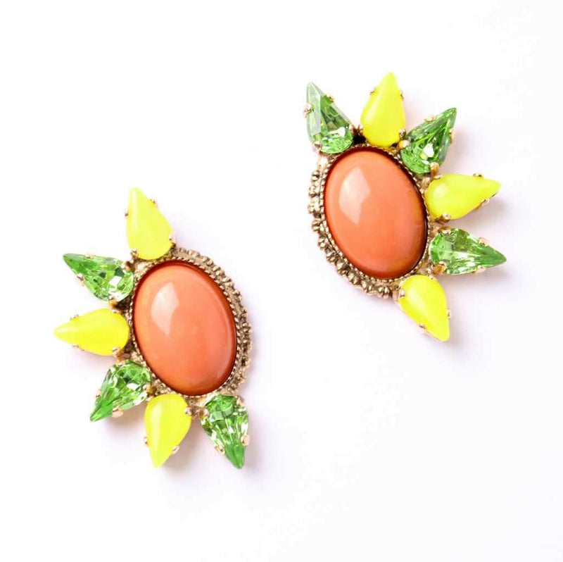 Cool colorful earrings set with sparkling Swarovski crystals and Semi-Precious stones 24K rose gold plated.