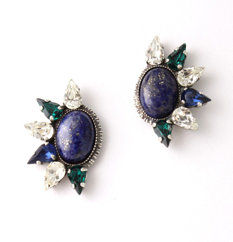 Cool earrings set with sparkling Swarovski crystals and Semi-Precious stones Antique silver plated.