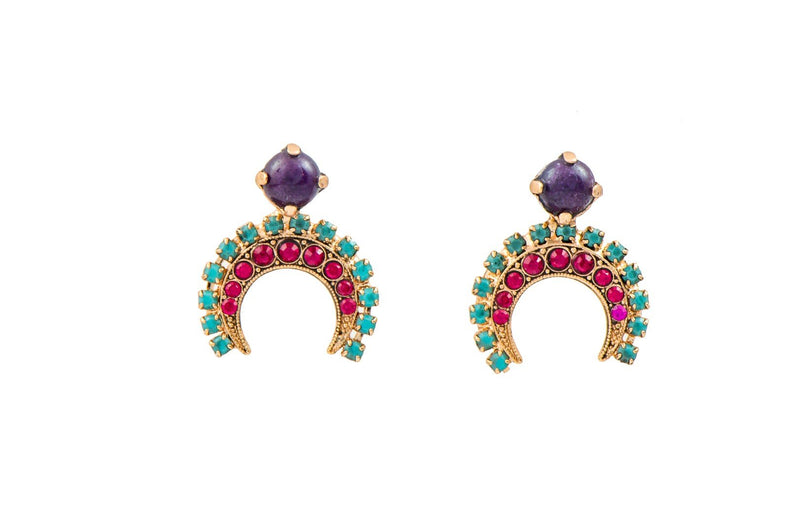 Moon Earrings set with Swarovski crystals and Semi-Precious stones
24k Rose gold plated.