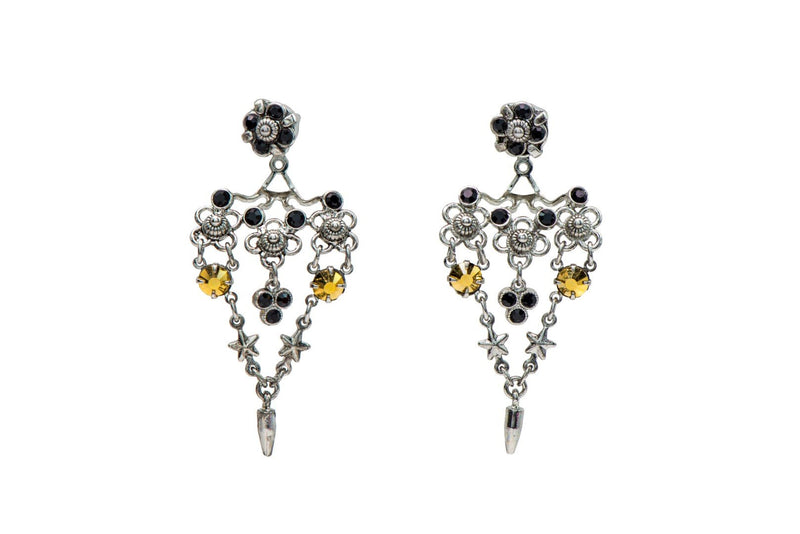 Flower Lace ear jacket front and back earrings set with Swarovski crystals and Semi-Precious stones Rhodium plated