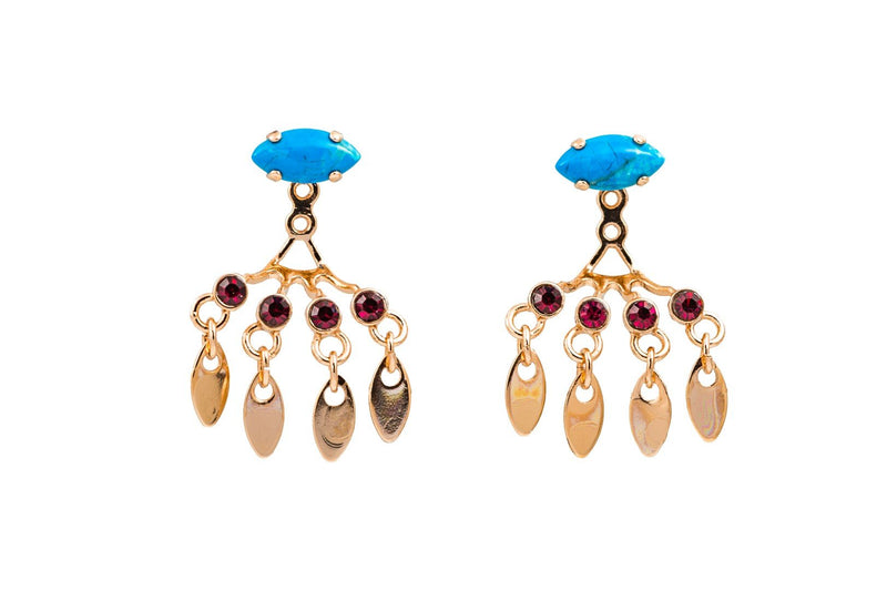 Jacket Earrings front and back set with Swarovski crystals and Semi-Precious stones
24k Rose gold plated.