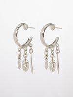 Ray earrings- pair of hoop earrings, decorated with metal and crystals pendants, high quality Silver plated.