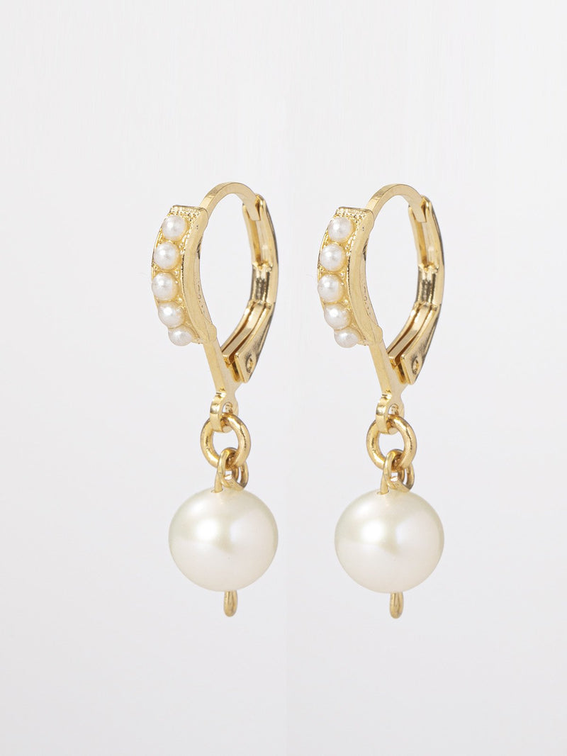 Emilie earrings- pair of delicate earrings set with tiny pearls,  with dangling pearl bead.