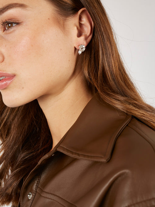 Eillie earrings- pair of classic & elegant post earrings- three marquise shaped crystals in an interesting composition. The earrings are rhodium plated.