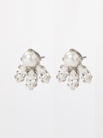 Monik earrings- pair of classic & elegant post earrings, set with marquise shaped crystals and a round pearl on top. o give. Length: 1.5cm