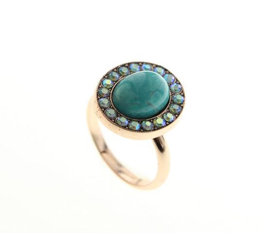 Classic oval ring set with Swarovski crystals and Turqoise stone