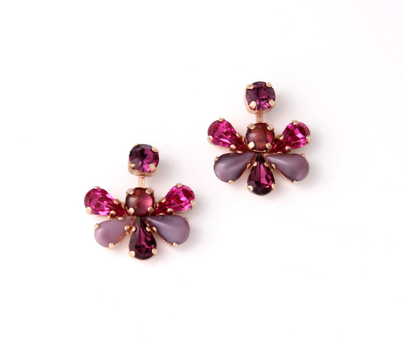 Delicate flower clip-on earrings set with Swarovski crystals and Semi-Precious stones
24K rose gold plating.
.
